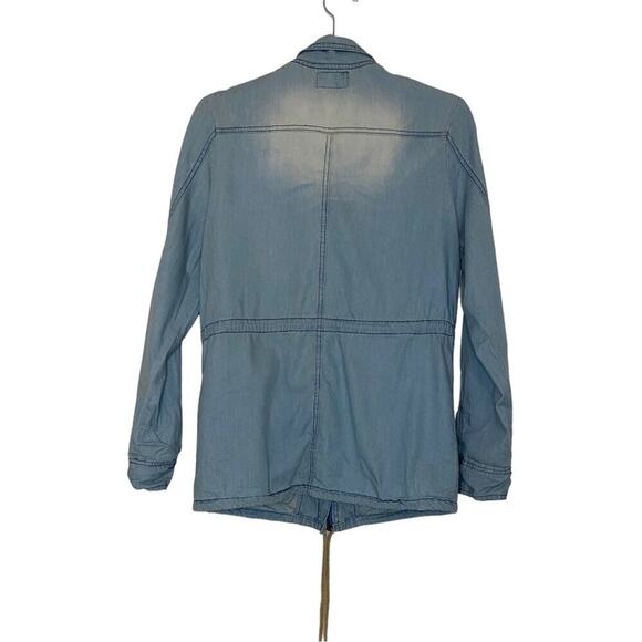 Before You Boutique Denim Zip Up Jean Jacket Cuff Sleeve Tie Waist Distressed - Picture 3 of 7